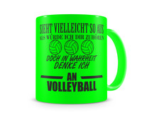 Tasse mit dem Motiv Ich denke an Volleyball Tasse Modellnummer  neon grn/schwarz