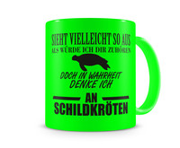 Tasse mit dem Motiv Ich denke an Schildkrten Tasse Modellnummer  neon grn/schwarz