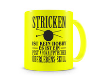 Tasse mit dem Motiv Stricken ist kein Hobby Tasse Modellnummer  neon gelb/schwarz