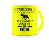 Tasse mit dem Motiv Ich denke an Elche Tasse Modellnummer  neon gelb/schwarz