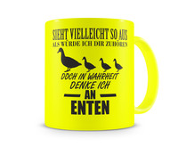 Tasse mit dem Motiv Ich denke an Enten Tasse Modellnummer  neon gelb/schwarz
