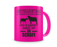 Tasse mit dem Motiv Ich denke an Schafe Tasse Modellnummer  neon pink/schwarz