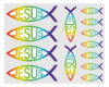 13 Aufkleber Set Christenfisch Jesus Regenbogen Fisch Gott Symbol Aufkleber
