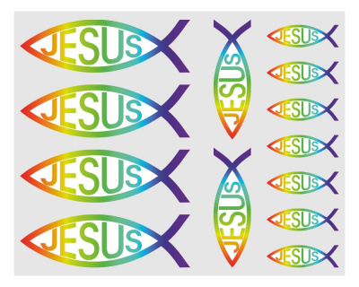 13 Aufkleber Set Christenfisch Jesus Regenbogen Fisch Gott Symbol