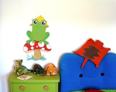 Buntes Wandtattoo  Lustiger Frosch mit Hut 