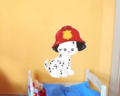 Buntes Wandtattoo  Feuerwehr Hund 