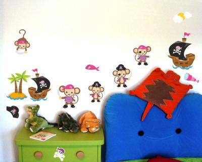 13-teiliges 'Piraten Affen Pink' Wandtattoo Set - Ansicht 2