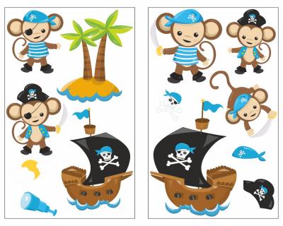 13-teiliges  Piraten Affen Blau  Wandtattoo Set