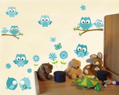 19-teiliges 'Trkise Baby Eulen' Wandtattoo Set - Ansicht 2