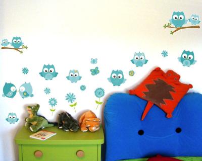 19-teiliges 'Trkise Baby Eulen' Wandtattoo Set - Ansicht 3