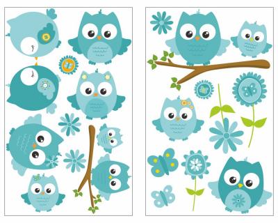 19-teiliges  Trkise Baby Eulen  Wandtattoo Set
