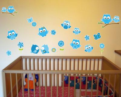 19-teiliges 'Blaue Baby Eulen' Wandtattoo Set - Ansicht 2