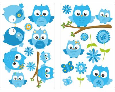 19-teiliges  Blaue Baby Eulen  Wandtattoo Set