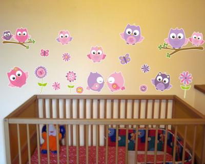 19-teiliges 'Pinke Baby Eulen' Wandtattoo Set - Ansicht 2