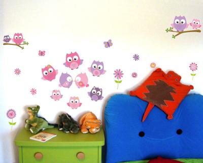 19-teiliges 'Pinke Baby Eulen' Wandtattoo Set - Ansicht 3