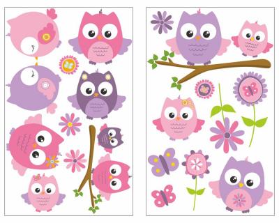 19-teiliges  Pinke Baby Eulen  Wandtattoo Set