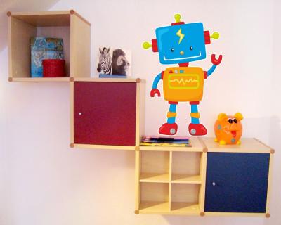 Buntes Wandtattoo  Blauer Roboter 