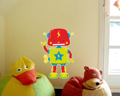 Buntes Wandtattoo  Grner Roboter 
