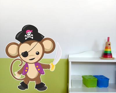 Buntes Wandtattoo  Pinker Piraten Affe 