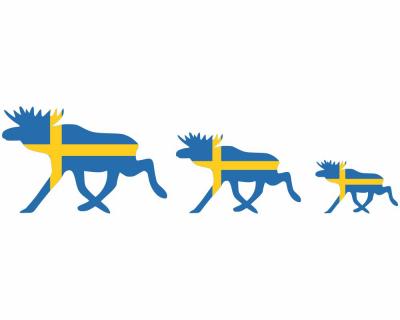 Elch Karawane in den Landesfarben Schwedens als Wandtattoo - Ansicht 1