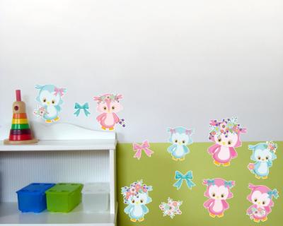 12-teiliges 'Baby Eulen mit Blumen' Wandtattoo Set - Ansicht 2