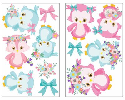 12-teiliges  Baby Eulen mit Blumen  Wandtattoo Set