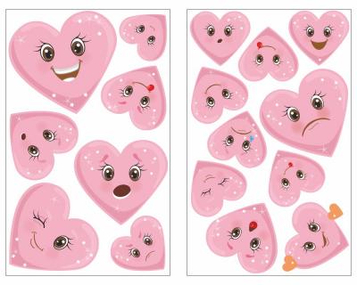 17-teiliges  Rosa Herzen mit Gesicht  Wandtattoo Set
