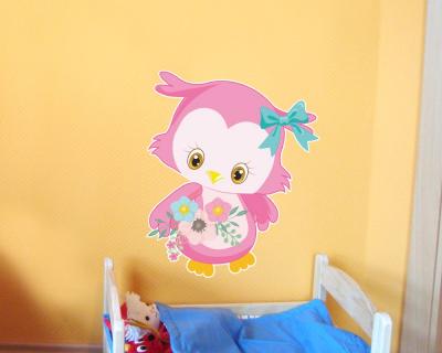 Buntes Wandtattoo  Eule mit Blumenstrau 