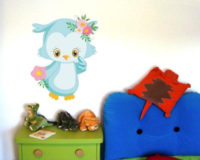 Buntes Wandtattoo  Eule mit Blumen 