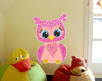Buntes Wandtattoo  Pinke Eule 