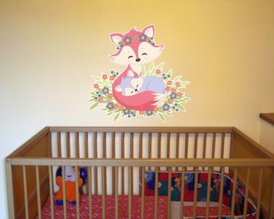 Buntes Wandtattoo  Fuchs Kind und Mutter 