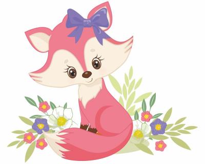 Pinker Fuchs mit Blumen Aufkleber Aufkleber