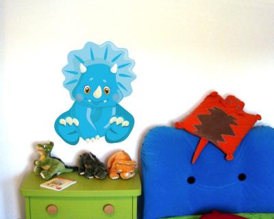 Buntes Wandtattoo  Blauer Dino 