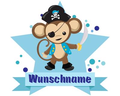 Buntes Wandtattoo Trschild  Piraten Affe 
