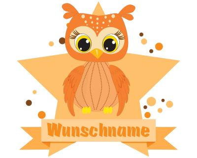 Buntes Wandtattoo Trschild  Orangene Eule 