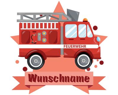 Buntes Wandtattoo Trschild  Feuerwehr-Auto 