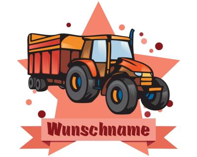 Buntes Wandtattoo Trschild "Traktor mit Anhnger"