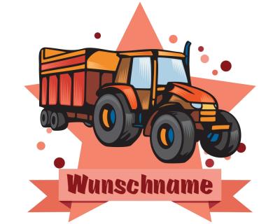 Buntes Wandtattoo Trschild  Traktor mit Anhnger 