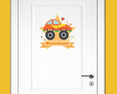 Buntes Wandtattoo Trschild  Monstertruck Auto 
