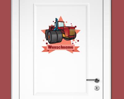 Buntes Wandtattoo Trschild  Groer Traktor 
