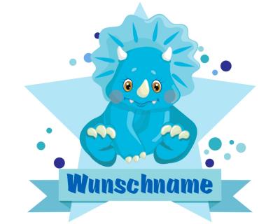 Buntes Wandtattoo Trschild  Blauer Dino 