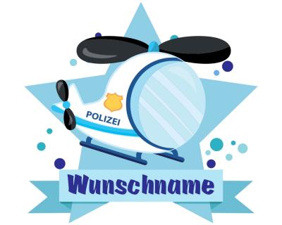 Buntes Wandtattoo Trschild  Polizei Hubschrauber 