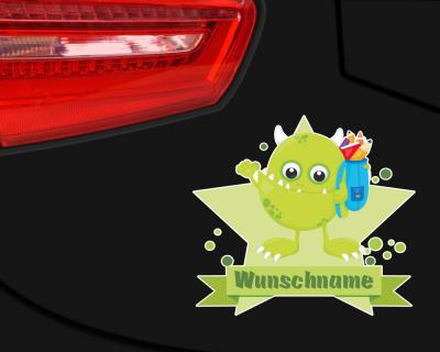 Grnes Schul-Monster Aufkleber mit Namen