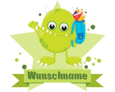 Grnes Schul-Monster Aufkleber mit Namen