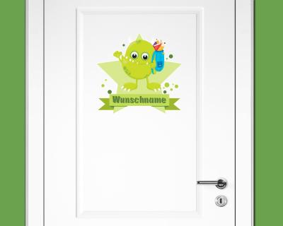Buntes Wandtattoo Trschild  Grnes Schul-Monster 