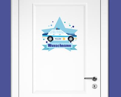 Buntes Wandtattoo Trschild  Polizeiauto 