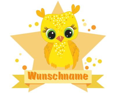 Buntes Wandtattoo Trschild  Gelbe Eule 