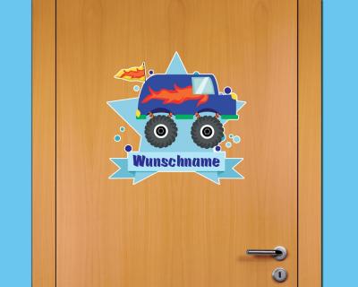 Buntes Wandtattoo Trschild  Monstertruck Van 