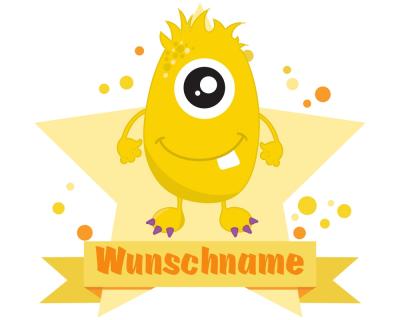 Buntes Wandtattoo Trschild  Gelbes Monster 