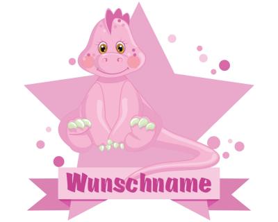 Buntes Wandtattoo Trschild  Rosa Dino 